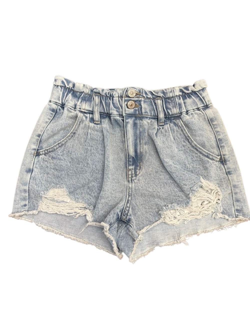 Happily Grey Size 1/25 High Rise Distressed Denim Shorts Paperbag Waist